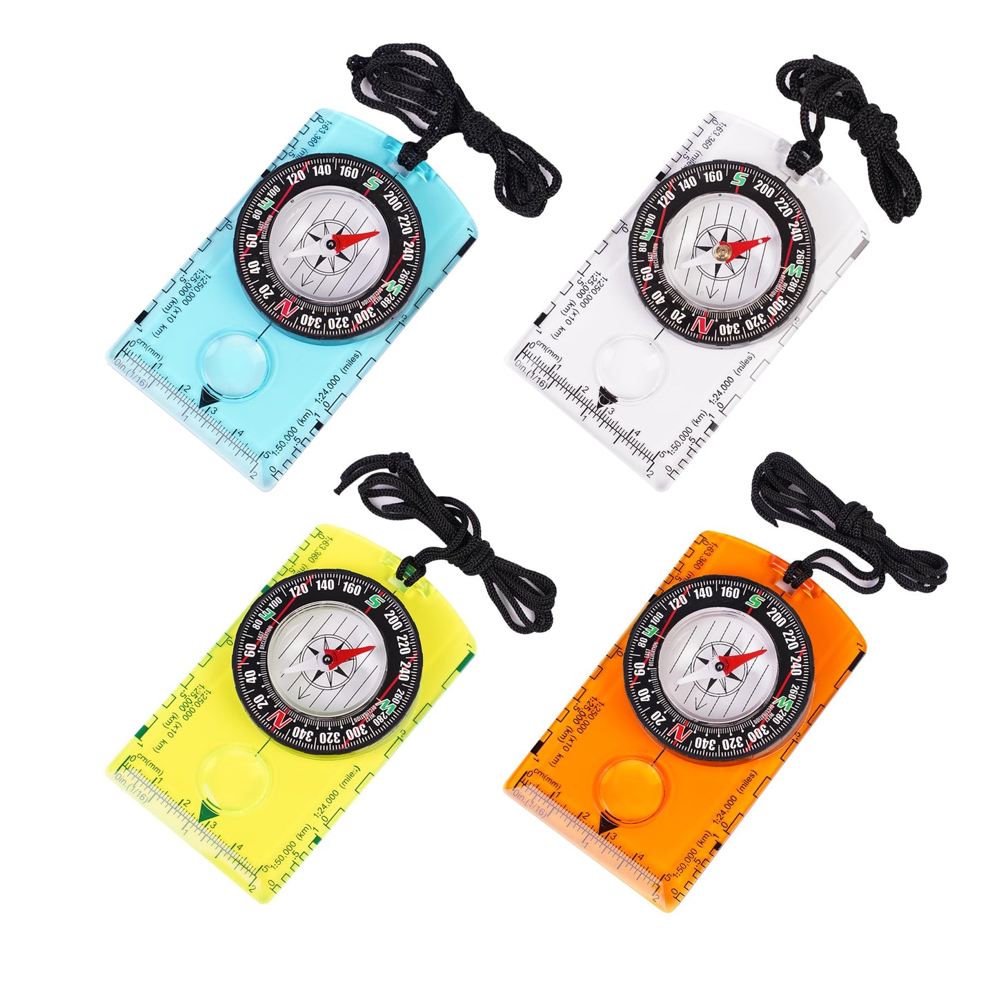 4 Pcs Outdoor Compass with Adjustable Declination,Magnifier,Ruler,Scale. Multifunctional
