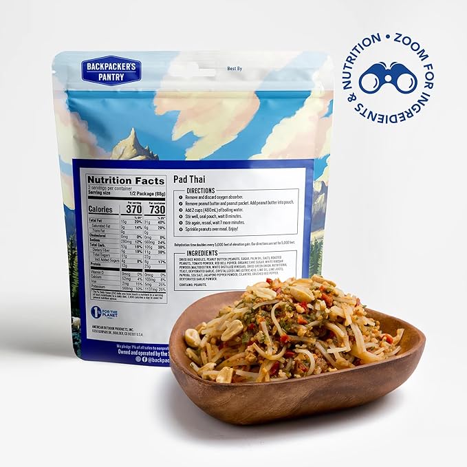 Backpacker's Pantry Pad Thai with Chicken, 2 Servings Per Pouch (6 Count), Freeze Dried Food, 23 Grams of Protein, Gluten Free