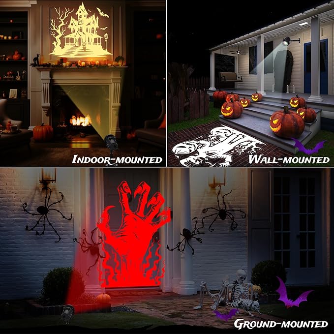 12 in 1 Halloween Projector Outdoor Decoration and Christmas Projector Lights, 2025 Upgraded 3D HD Dynamic Effects 4 Colors with Remote, Waterproof for Window Wall Decor