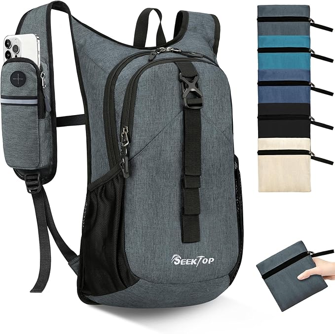 Seektop 15L Small Hiking Backpack for Women Men, Foldable Packable Backpack with Phone Pocket, Lightweight Travel Daypack for Hiking Camping Outdoor (Gray)