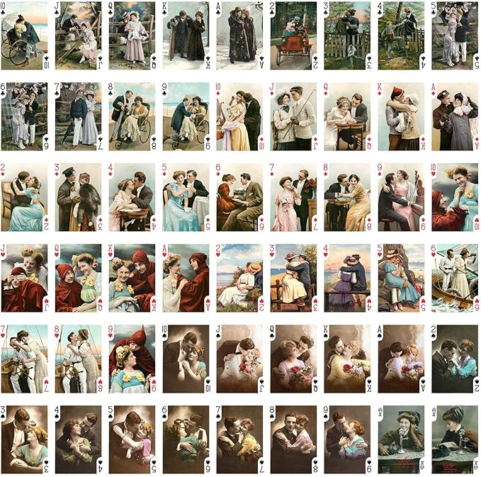 Valentine Day Love Photos Playing Cards (Poker Deck 54 Cards All Different) Vintage Retro Love Couple Colored Photos Funny Scenes Greeting Cards