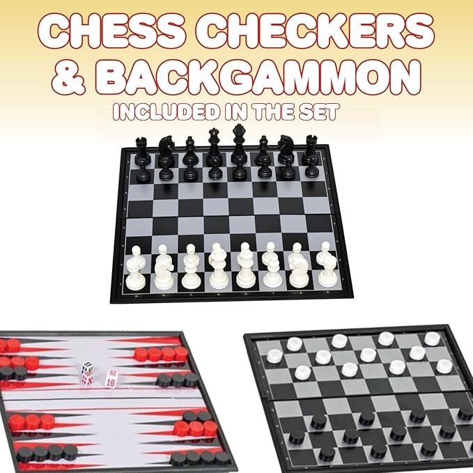 Gamie 6-in-1 Dice Cube Game Set Board Game and Casino Set?“Includes Chess, Checkers and Backgammon, 2 Decks of Playing Cards, Poker Chips, Poker Dice and Dominoes-Complete Kit for Family Fun