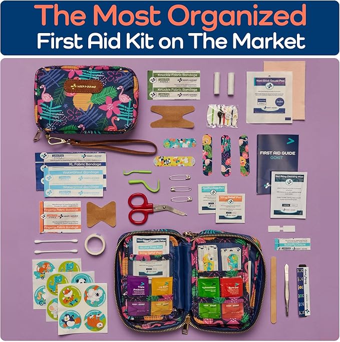 KeepGoing Travel First Aid Kit for Kids ??130 Pc. for Car, Home, Purse, Diaper Bag & Backpack with Latex-Free Bandages - Mini First Aid Kit Travel Size TSA-Approved