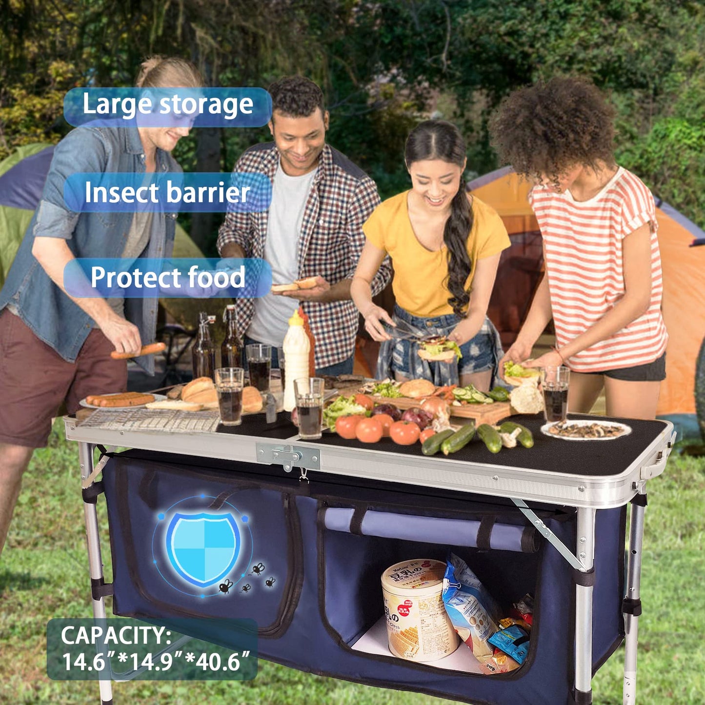 CampLand Outdoor Folding CampingTable with Aluminum Lightweight Height Adjustable with Storage