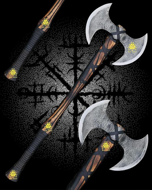 40" Handmade Double Head Berserker Large Norse Hand Forged Steel Double Blade Forest Hewing Broad Axe Hunting Axe Dane Axes