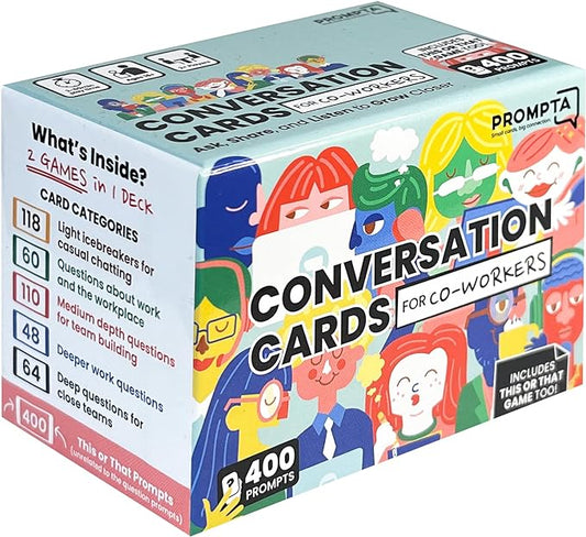 400 Conversation Cards for Coworkers – Fun Icebreaker Teambuilding 2-in-1 Game for Work – 2.5" x 1.75" Question Cards to Get to Know Your Colleagues and Improve Team Dynamics