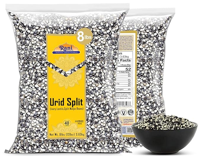 Rani Urid/Urad Split Chilka (Split Matpe Beans with Skin) Indian Lentils 128oz (8lbs) 3.63kg Bulk ~ All Natural | Gluten Friendly | Non-GMO | Kosher | Vegan | Indian Origin
