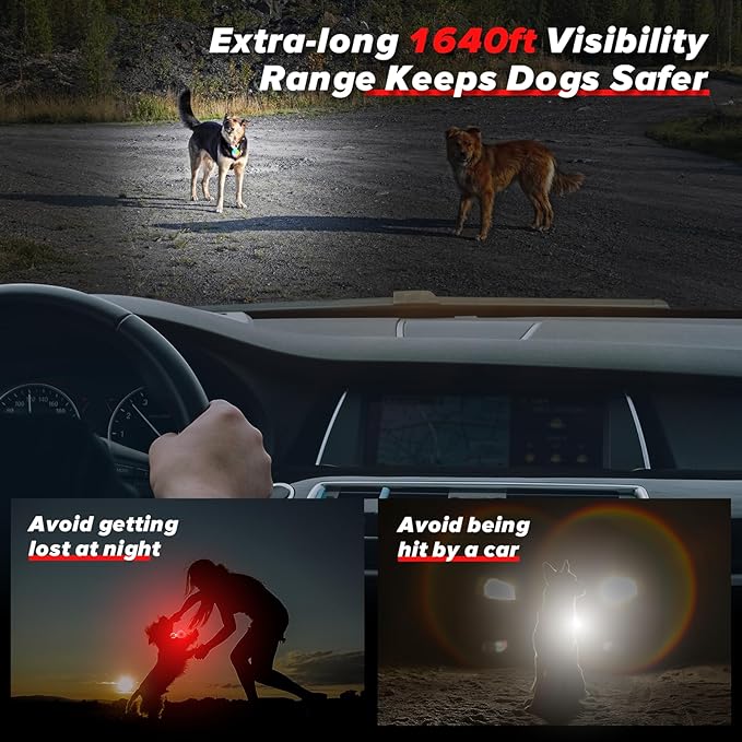 Dog Collar Light, 4 Modes, Rechargeable, IP68 Waterproof, 2 Pack