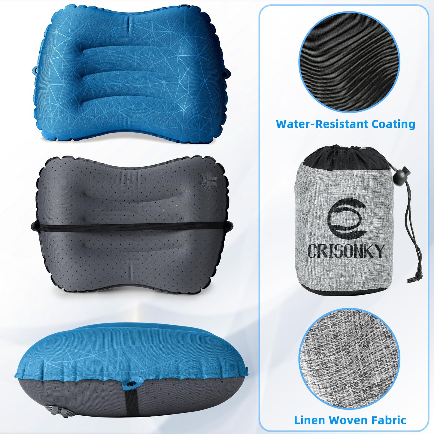 Crisonky Camping Pillow - Inflatable Pillow - Travel Pillows for Backpacking & Airplane, Lumbar