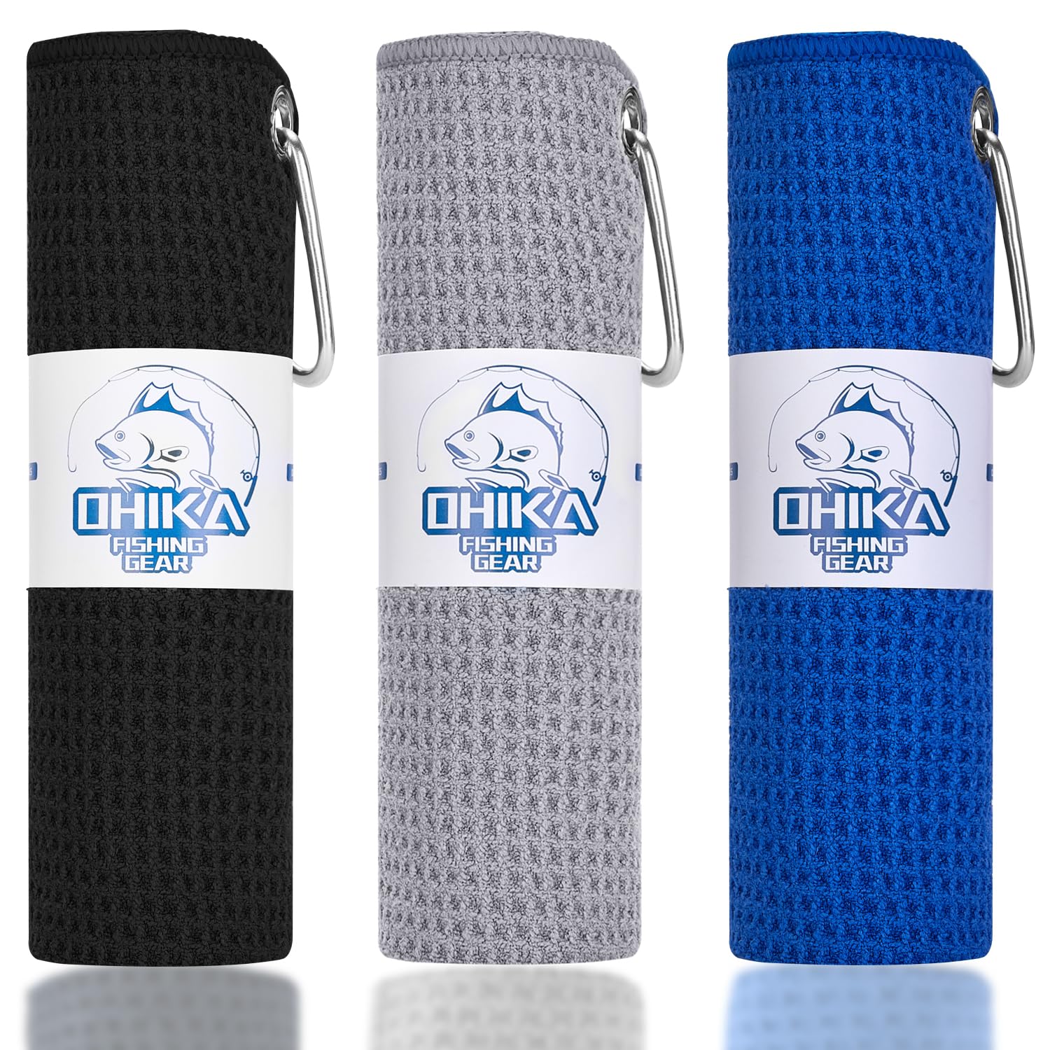 OHIKA Microfiber Fishing Towels with Clip, Waffle Pattern for Effective Cleaning of Fishing Gears