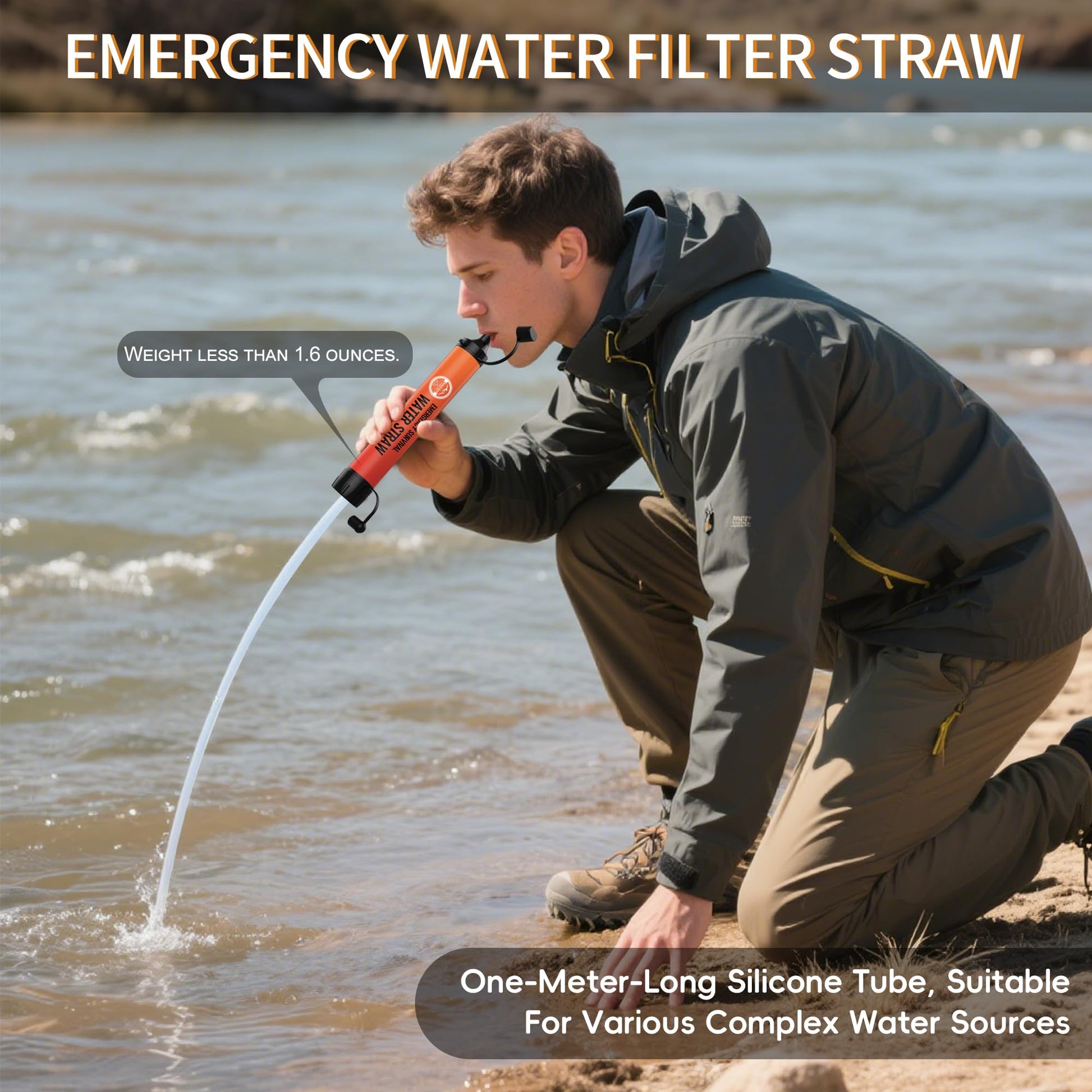 Lormandy Straw Water Filter 5 Pack - Outdoor Camping & Hiking Survival Gear