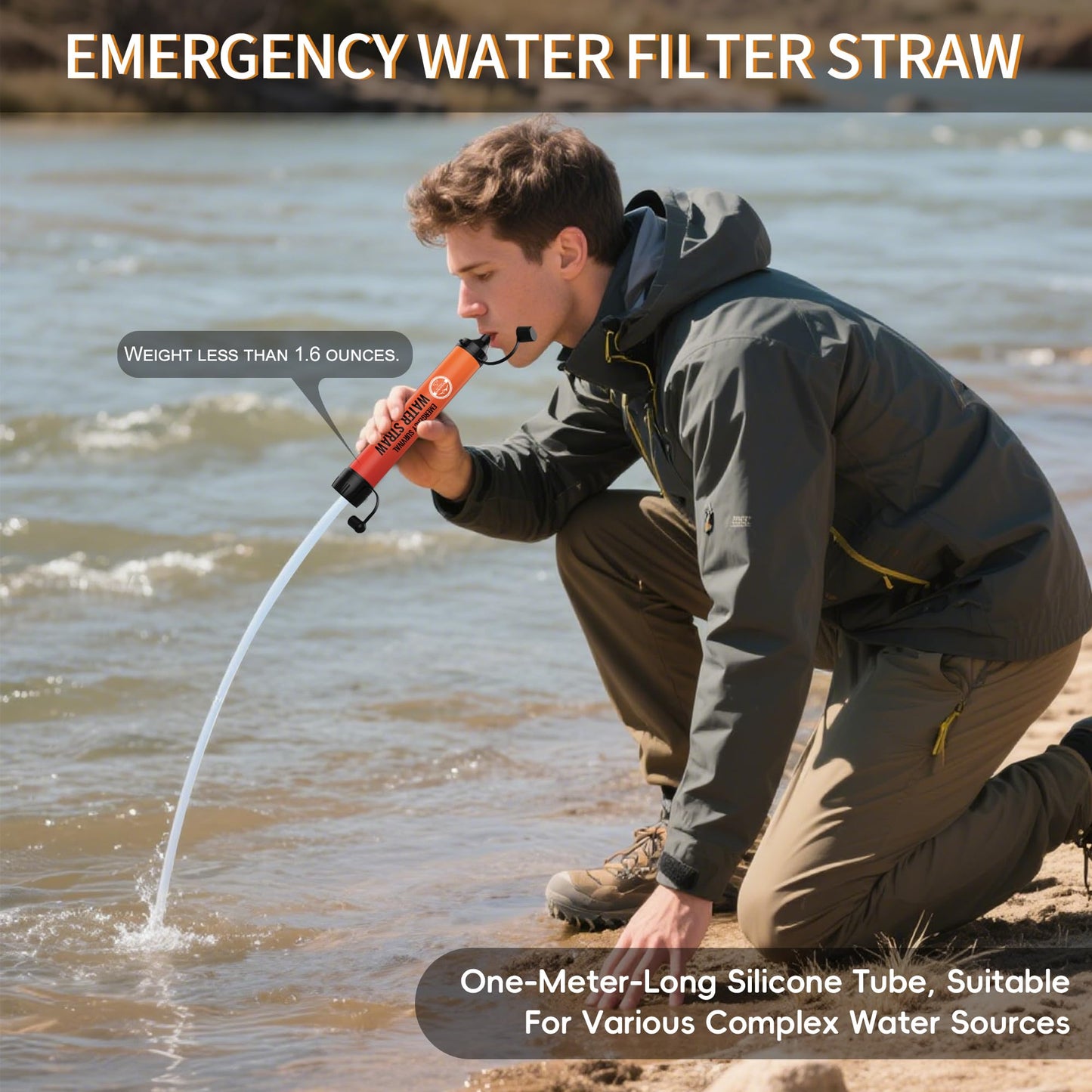 Lormandy Straw Water Filter 8 Pack - Outdoor Camping & Hiking Survival Gear