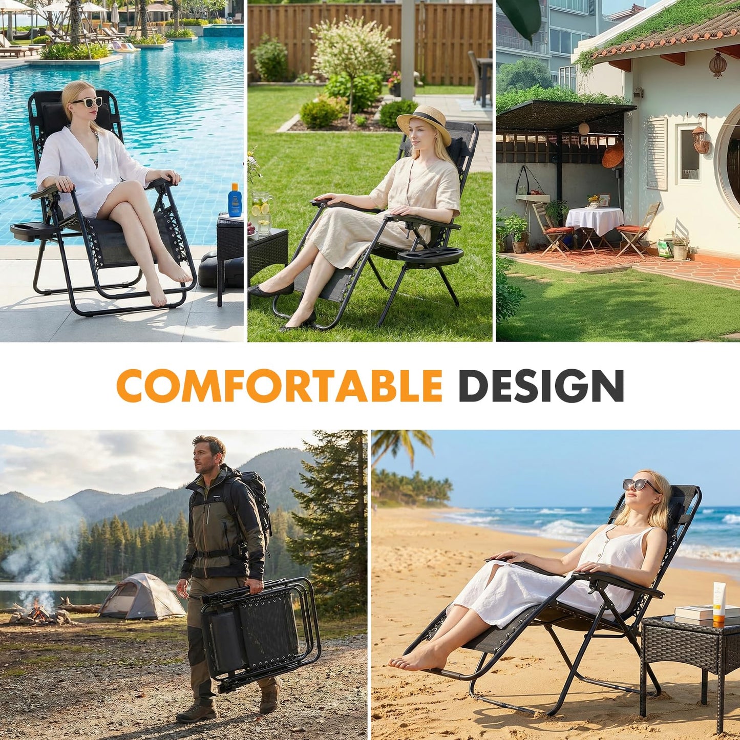 NEWBULIG Zero Gravity Chairs Set of 2, Lounge Chair Folding Portable Adjustable Camping Reclining