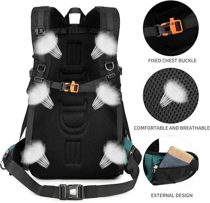 FENGDONG 40L Waterproof Lightweight Outdoor Daypack Hiking,Camping,Travel Backpack for Men Women Dark Green
