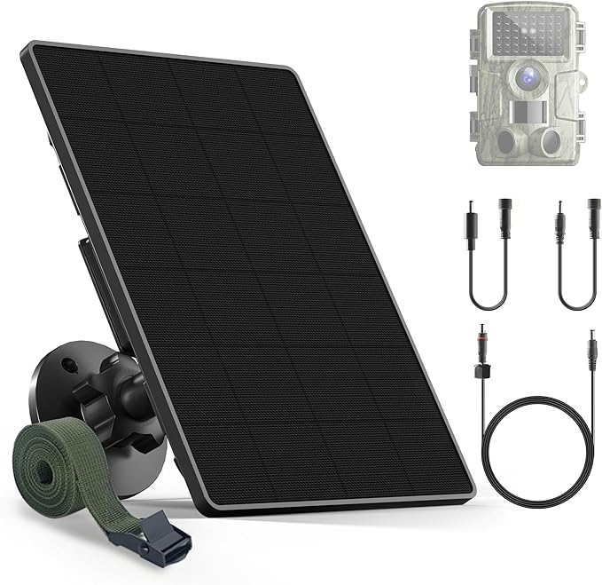 Trail Camera Solar Panel,6W Solar Battery Charger Kit 6V/2A 9V/1.5A 12V/1A with 6000mAh Battery for Hunting Camera,IP65 Waterproof Hunting Accessory,1.7/2.1/1.35mm DC Connectors for Trail Cam
