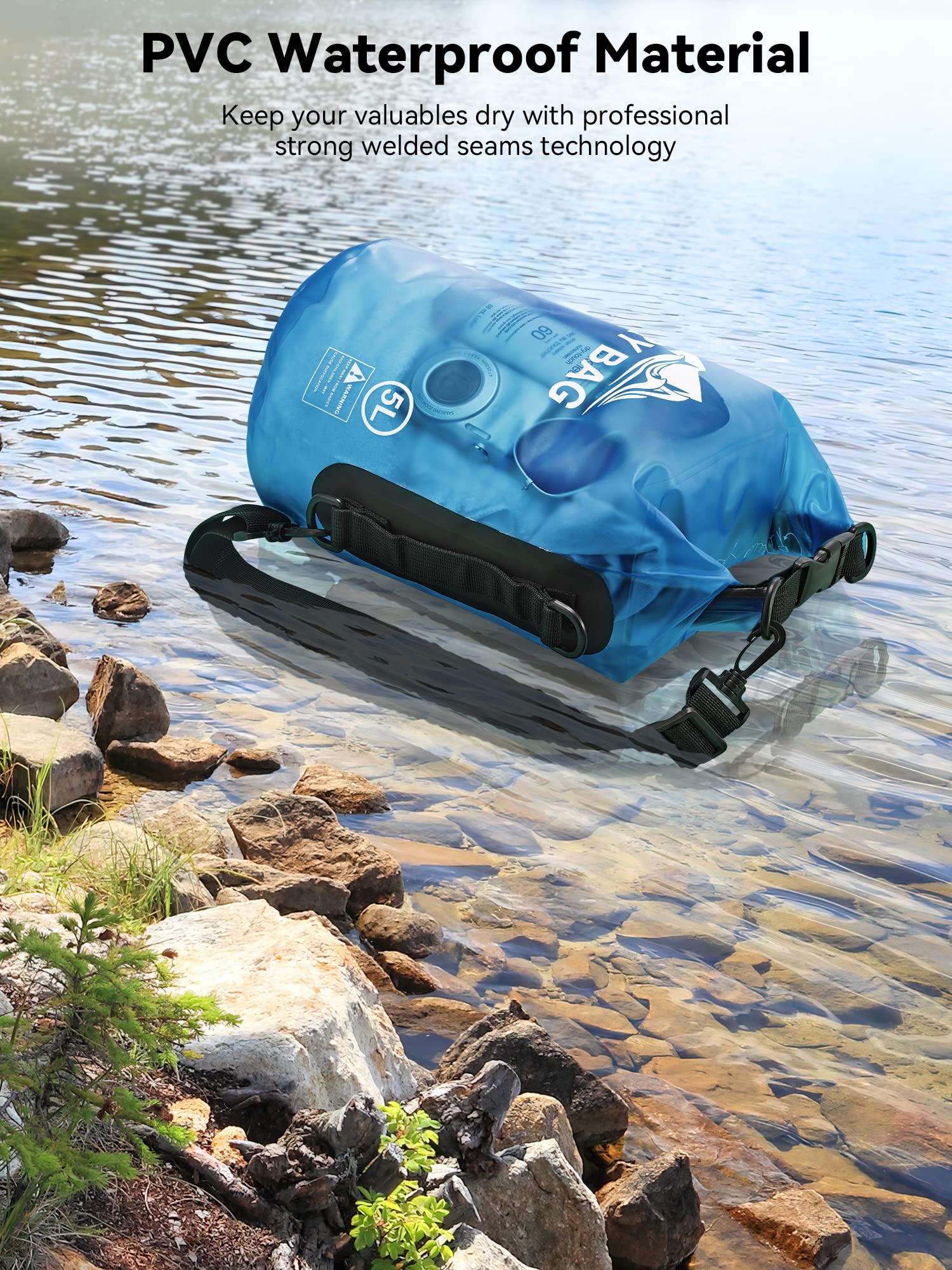 HEETA Dry Bag Waterproof Backpack with Phone Case (Transparent Blue, 10L)