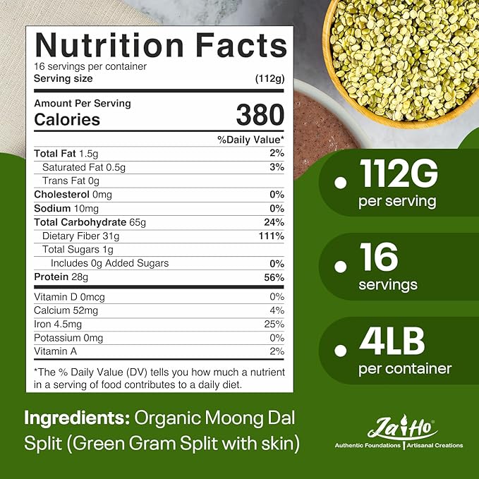 Jai Ho Certified Organic Kabuli Chana Garbanzo Beans 4 lb | Chickpeas Lentils | Indian Kabuli Chole Chana | USDA Organic | Non-GMO | Chemical-Free | Premium Quality Kosher (4 Pound, Moong Dal (With Skin))