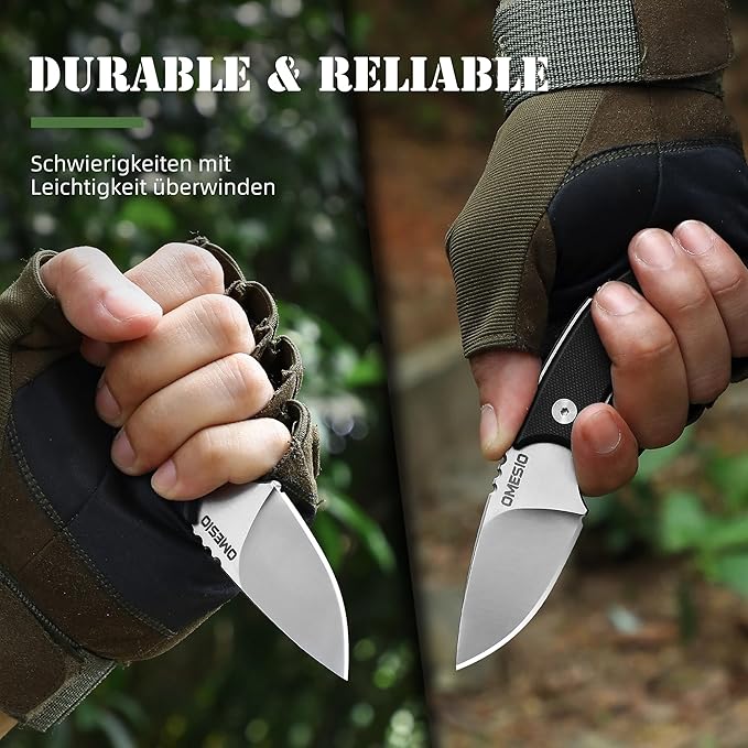 Omesio Neck Knife, 5.43" Neck Knife with Sheath and Necklace, Full Tang Small Fixed Blad Knife D2 Steel 2.17-Inch Blade G10 Handle for Outdoor, Survival, Camping, Tactical