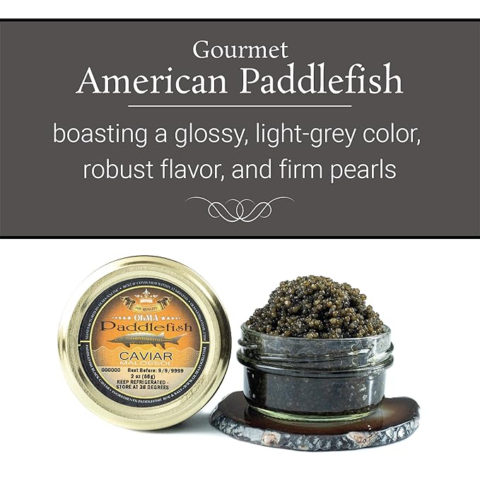 OVERNIGHT SHIPPING - OLMA American Paddlefish Black Caviar - Medium Grey Pearls, Smooth Flavor - 2 oz / 56 g