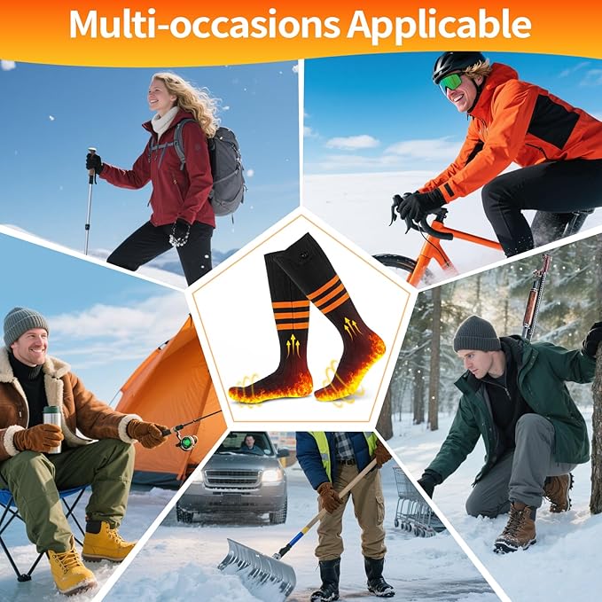 Heated Socks, Heated Socks for Men Women Rechargeable Washable, 5000mAh Battery Electric Socks with 4 Heating Levels for Winter Outdoor Work Skiing Hunting Camping Hiking Fishing Cycling