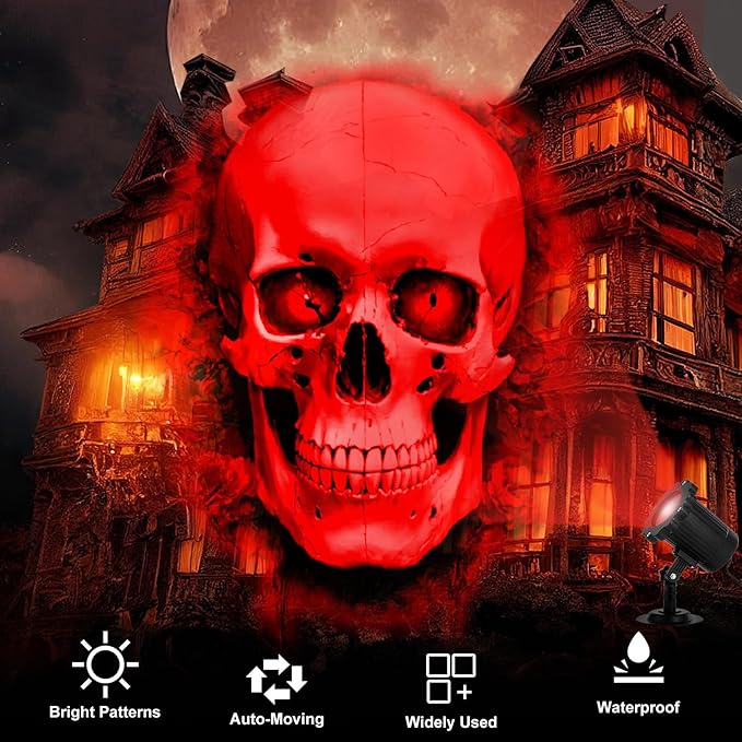 Treela Halloween Projector Lights Outdoor Indoor Dynamic Ghost Skull Lights Decoration Outside LED Landscape Lamp for Holiday Garden Supplies(Red,Skull)