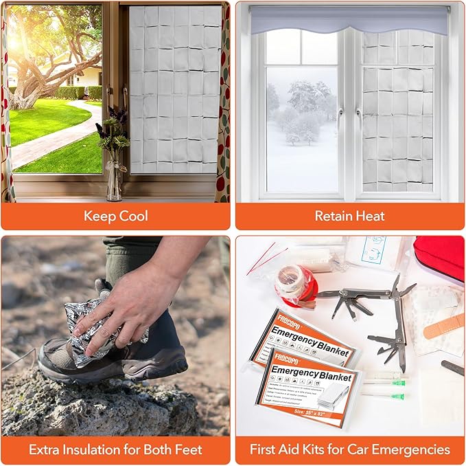 6 Pack Emergency Mylar Blanket, Emergency Blanket Space Blanket Survival Rescue Insulating Reflective foil kit Outdoors Hiking Camping Blanket Perfect for Outdoors, Hiking, Camping Survival