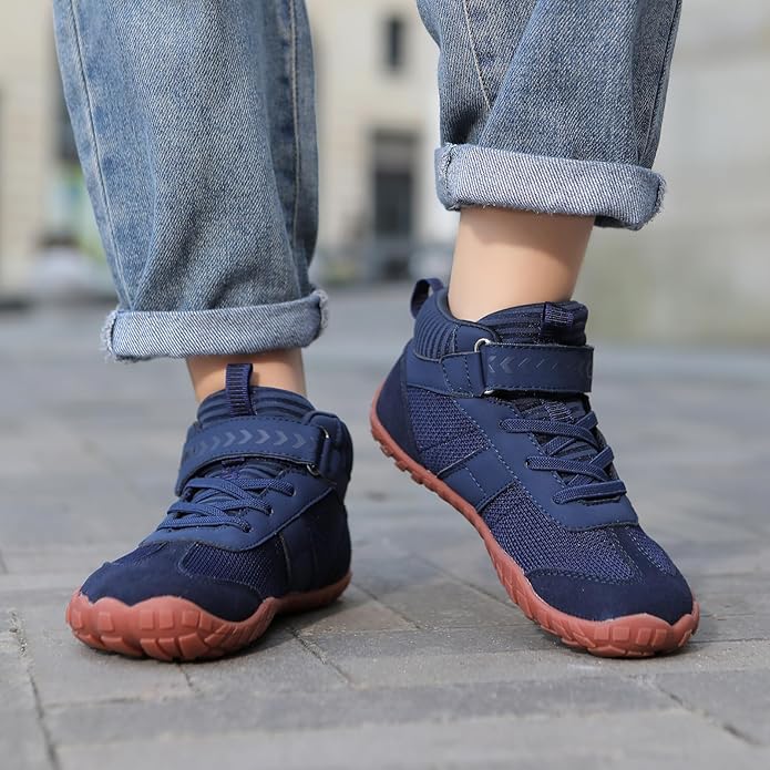 KUBUA Kids Barefoot Shoes Boys Girls High Top Minimalist Zero Drop Sneakers for Tennis Walking Hiking Athletic Little Big Kid