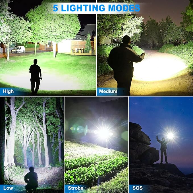 KINGCAESAR Flashlights High Lumens - 2 Pack, 90,000 Lumens Super Bright Flashlight Rechargeable, Powerful LED Flashlight with 5 Modes, IPX7 Waterproof Flash Light for Home, Outdoor Activities
