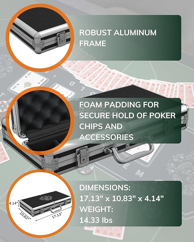 Bullets Poker Set ??with Case, Chips and Cards ??Deluxe Chip Set, Ideal for Casino Games, Prominence Poker and More, This Sets Also Comes with a Case, 300 Clay Chips Corrado, No Values.