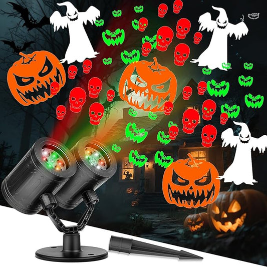 Halloween Projector Lights Outdoor, 2025 Upgraded Double Head Dynamic Rotating Halloween Light Projector Outdoor Waterproof for Home Window Garden Yard Decor