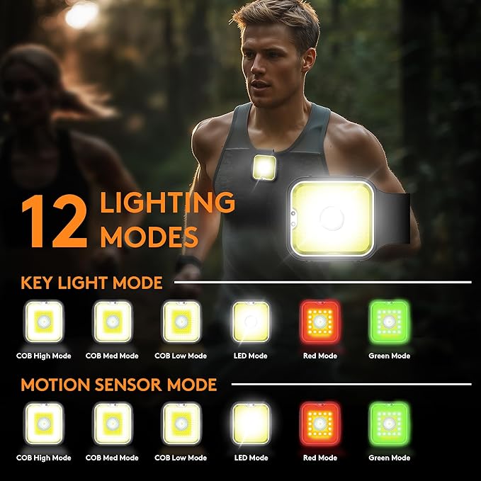 Yls Running Light, Rechargeable Clip on Running Lights, 12 Modes, Motion Sensor, Magnetic, Dog Lights for Night Walking, Camping, Outdoor Adventure