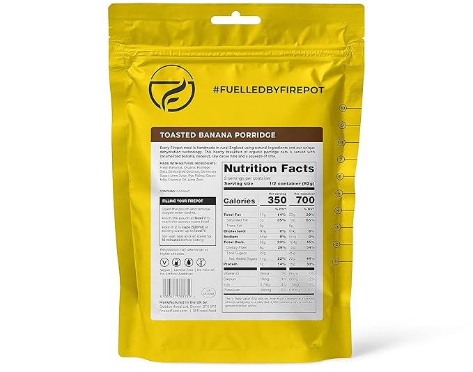 FIREPOT Toasted Banana Porridge - Healthy Plant Based Dehydrated Camping & Backpacking Meals (2 Servings)