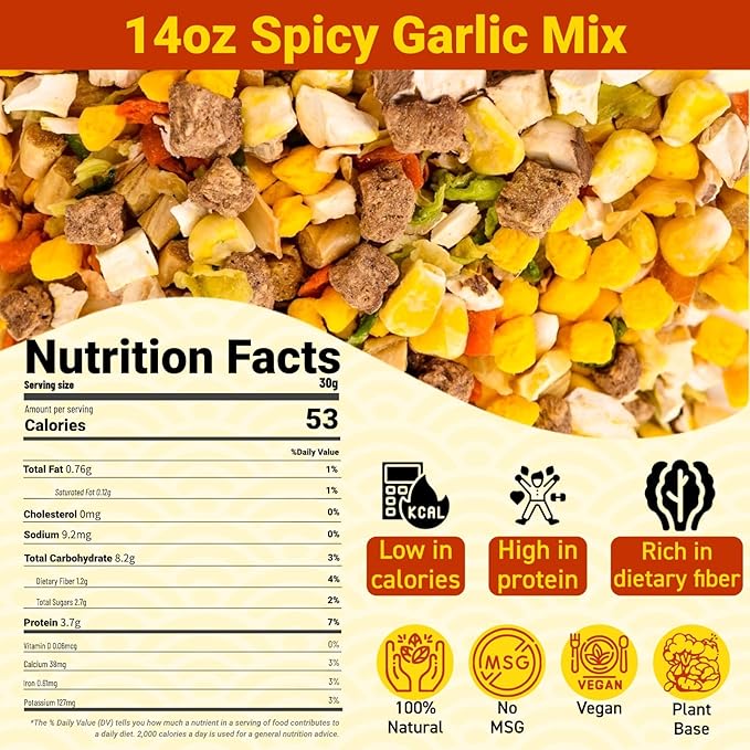 Spicy Garlic Mix Ramen Seasoning - 14oz Dried Vegetables, 11 Ingredients for Instant Noodles, Garlic Slices & Red Chili Flakes, Ramen Toppings for Noodles Soup, Salad, Pizza, Cooking(397g)