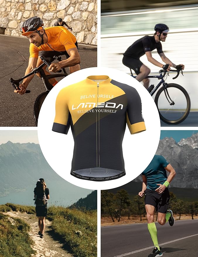 LAMEDA Men's Cycling Jersey Breathable Lightweight Bike Jersey Short Sleeve Quick Dry Moisture Wicking Biking Shirts