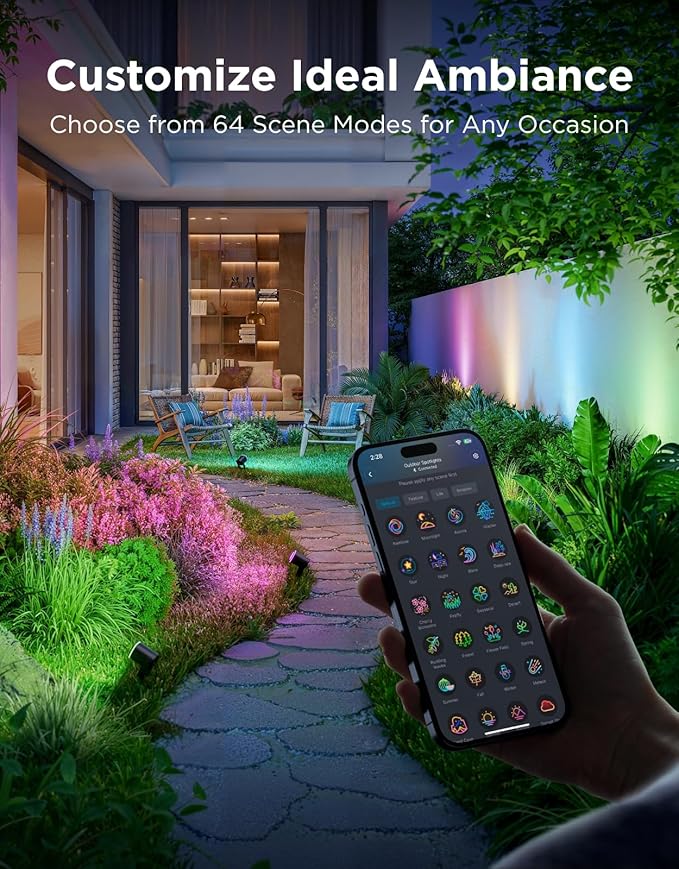 Govee Outdoor Spot Lights 2, IP67 Waterproof Spotlights, Landscape Lights Work with Matter, Alexa, and Google Assistant, RGBWIC Color Changing Light for Outdoor Decor, Patio Decorations, 4 Pack