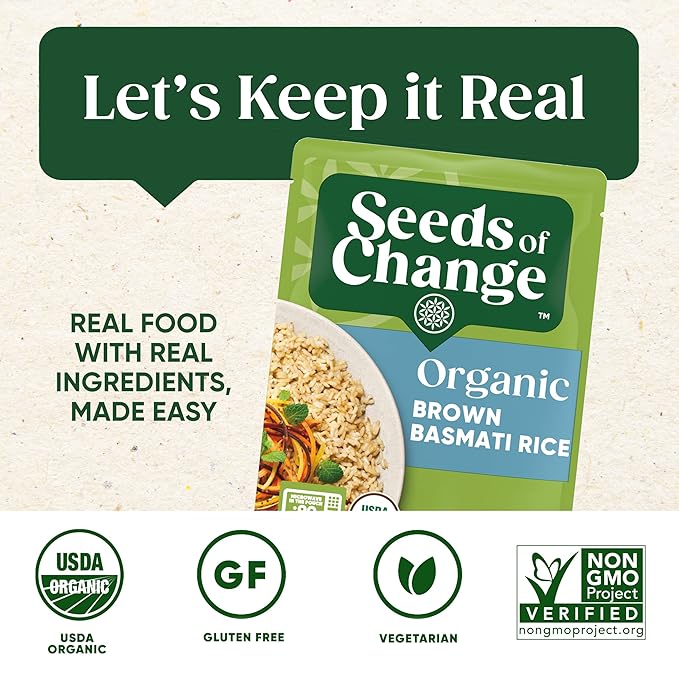 SEEDS OF CHANGE Organic Rice Variety Pack Quinoa and Brown Rice with Garlic & Whole Grain Brown Basmati Rice 8.5 oz. (Pack of 6)