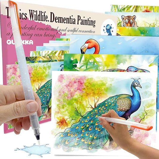 QUOKKA Dementia Activities for Seniors - Water Painting Alzheimers Products for Elderly - Reusable Activity Kits for Dementia Patients - Tropics Wildlife Relaxing Set