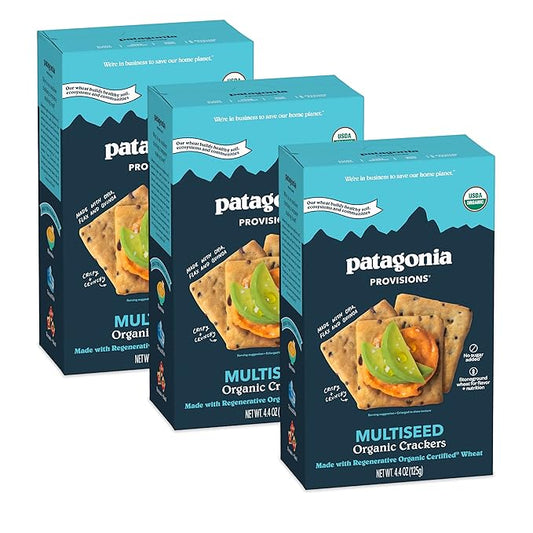 Patagonia Provisions Organic Multiseed Crackers (3 Pack) – 3g Plant Protein Per Serving – Made with Wheat Flour & Sea Salt – Non-GMO, No Added Sugar - Crispy & Crunchy