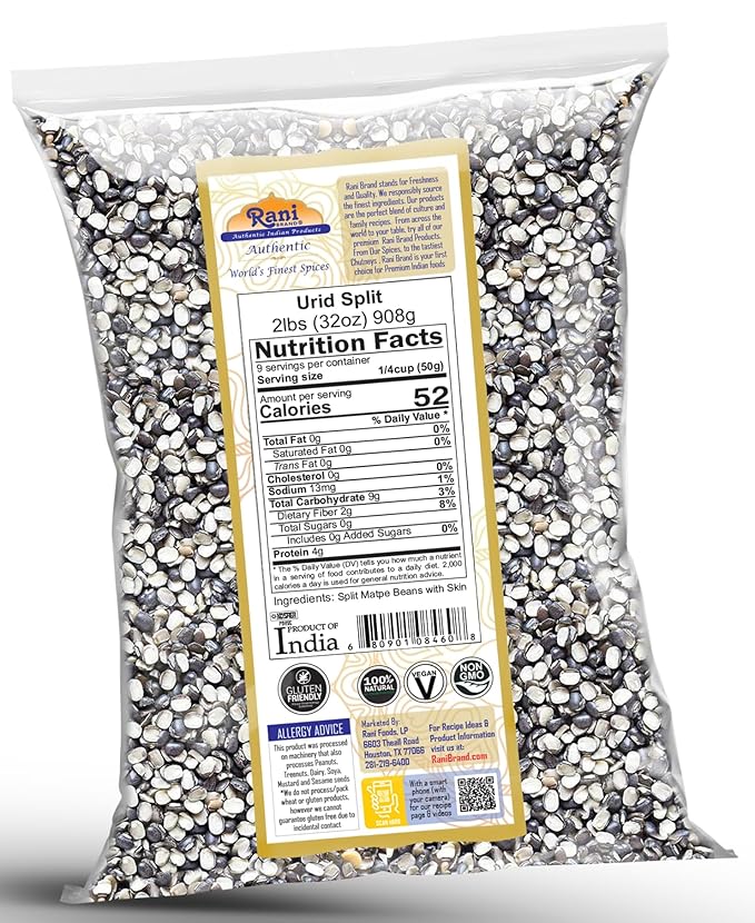 Rani Urid/Urad Split Chilka (Split Matpe Beans with Skin) Indian Lentils 32oz (2lbs) 908g ~ All Natural | Gluten Friendly | Non-GMO | Kosher | Vegan | Indian Origin