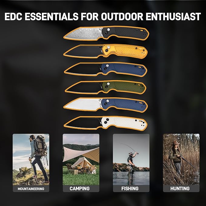 CJRB Pyrite-Light Folding Knife, 3.34'' AR-RPM9 Steel Blade Pocket Knife with Clip for Men Women, Sharp EDC Knife for Camping Survival Hiking, J1945 Amber