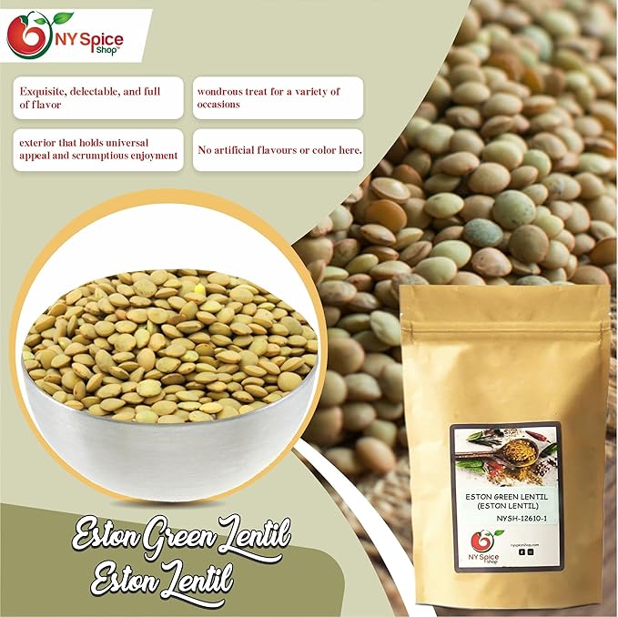 NY SPICE SHOP Eston Green Lentils ??1.5 lbs. (Pound) Green Lentils ??Dry Du Puy Style Lentils & Peas - All-Natural Plant-Based Protein for Soups, Salads, & Stews