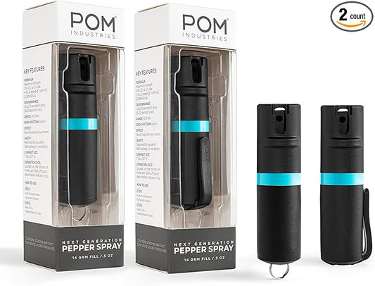 POM Pepper Spray Combo Pack Clip & Keychain - Maximum Strength OC Spray Self Defense- Tactical