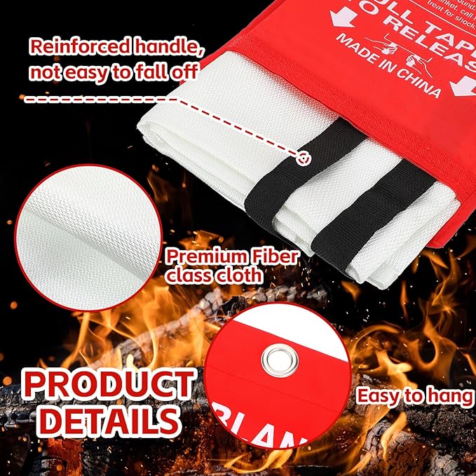 Macarrie 12 Pack 39??x 39??Fire Blanket Emergency for Home and Kitchen Safety Suppression Blanket Fiberglass Fireproof Survival for Fireplace Car Office Camping (Red)