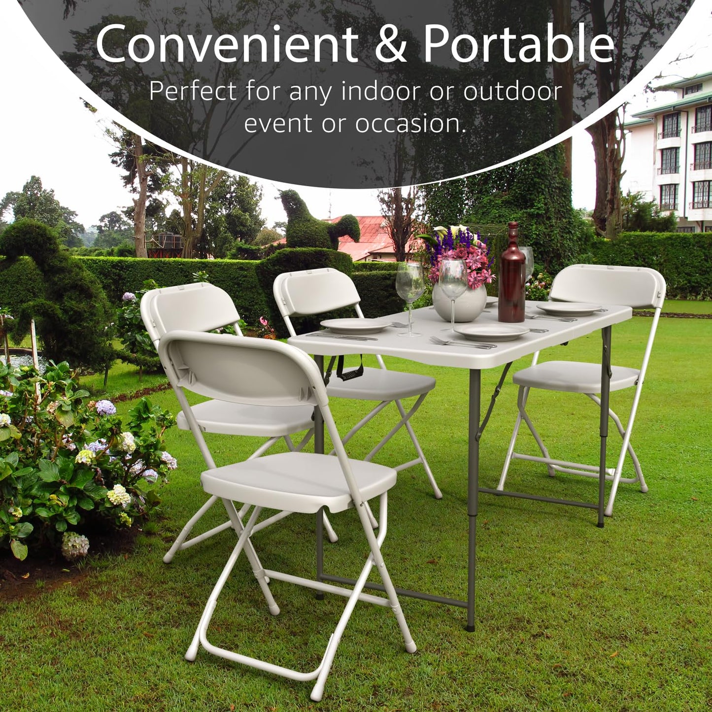 4 Feet Foldable Table Adjustable Height with Built in Handle, Steel Legs | 4FT Heavy Duty Portable