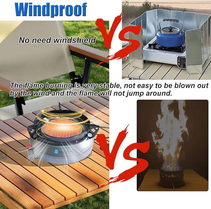 Portable Camping Stove Infrared Windproof, Backpacking Stove13400 BTU Single Butane Burner for Outdoor Road Trips Picnics with Piezo Ignition