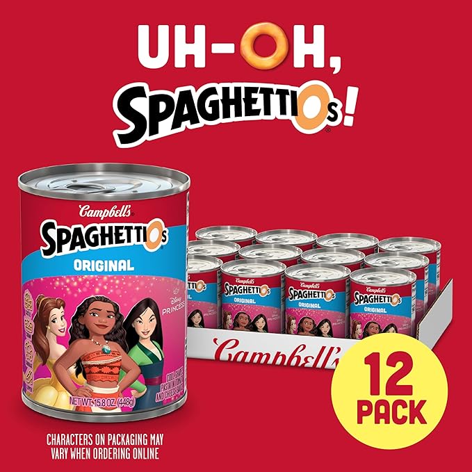 SpaghettiOs Original Disney Princess Shapes Canned Pasta, Healthy Snack for Kids and Adults, 15.8 OZ Can (Pack of 12)