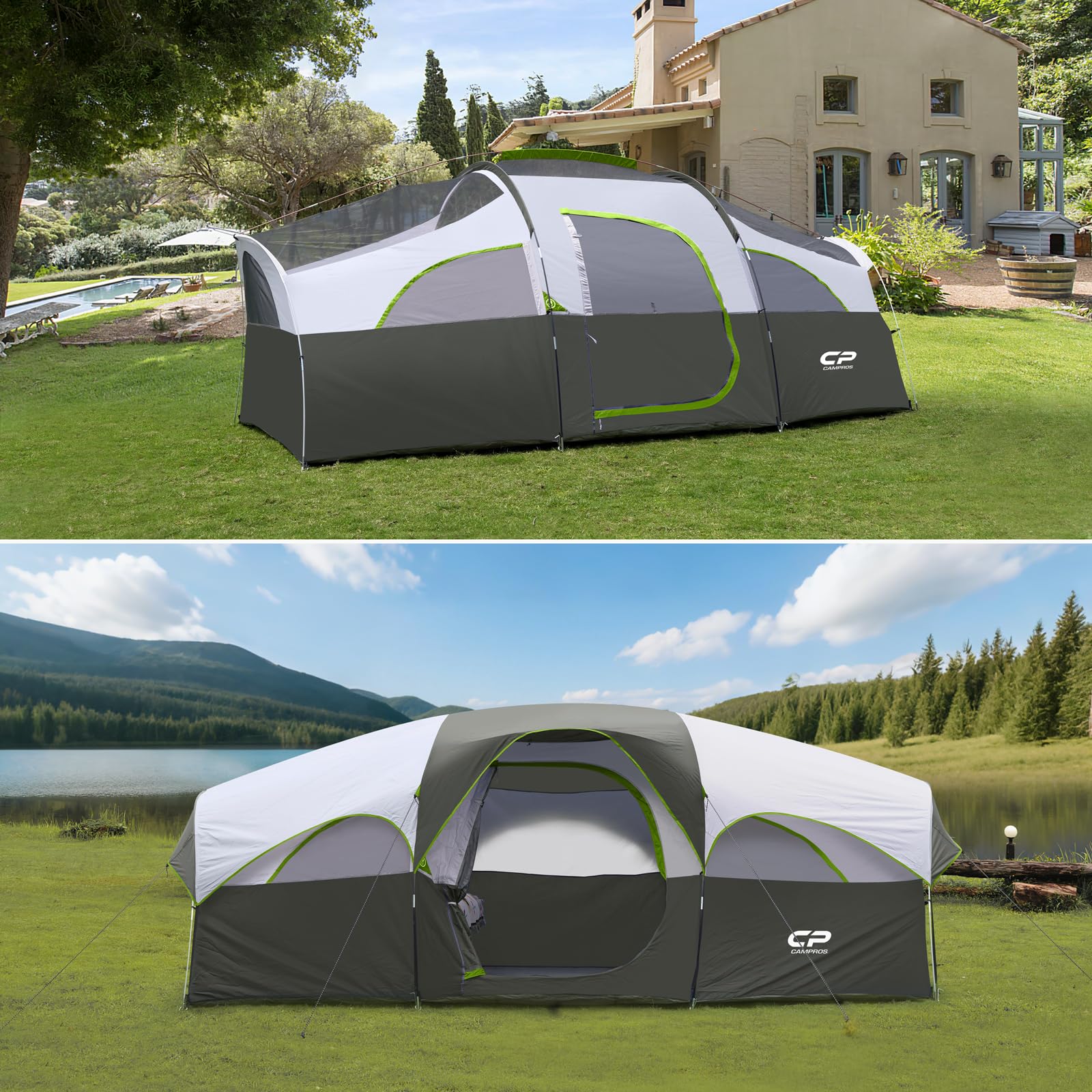 CAMPROS CP 8 Person Camping Tent, Room Divider, Rainfly, Weather Resistant