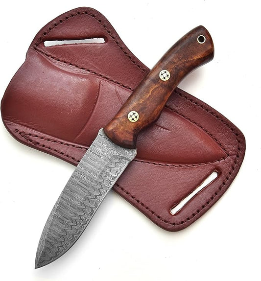 Custom Handmade Fixed Blade Hunting Knife - 9 Inch hand Forged Full Tang Knives For Hunting, Outdoor Camping, Hiking, Fishing, Bushcraft Knives With Leather Sheath. (Damascus-2)