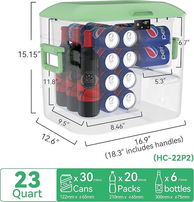 Car Fridge Portable 12 Volt Refrigerator 23 Quart (22 Liter) Freezer Compressor Cooler 12V/24V DC 110～240 V AC for Outdoor, Camping, Travel, Home Use -18℃~+15℃ (Green)