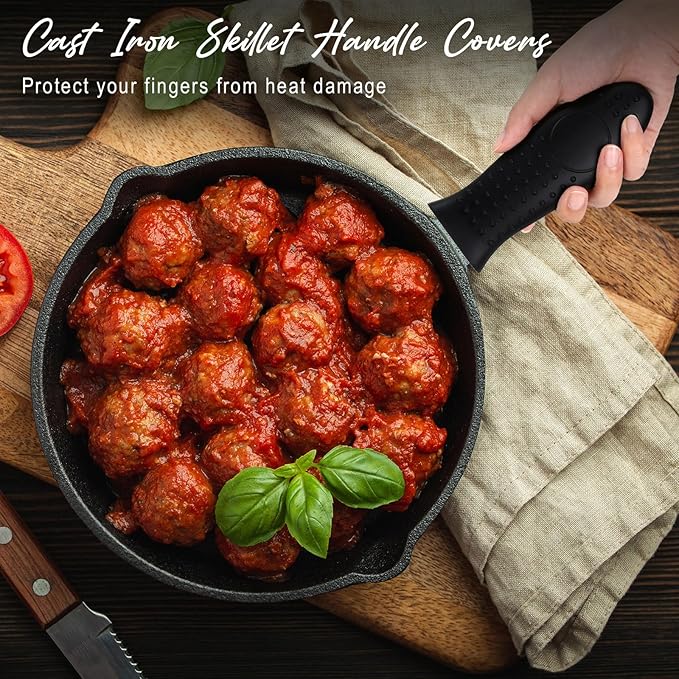 Joyhalo Cast Iron Skillet Handle Covers - 6 Pack, Heat Resistant, Silicone Pot Handle Sleeve Covers, Black